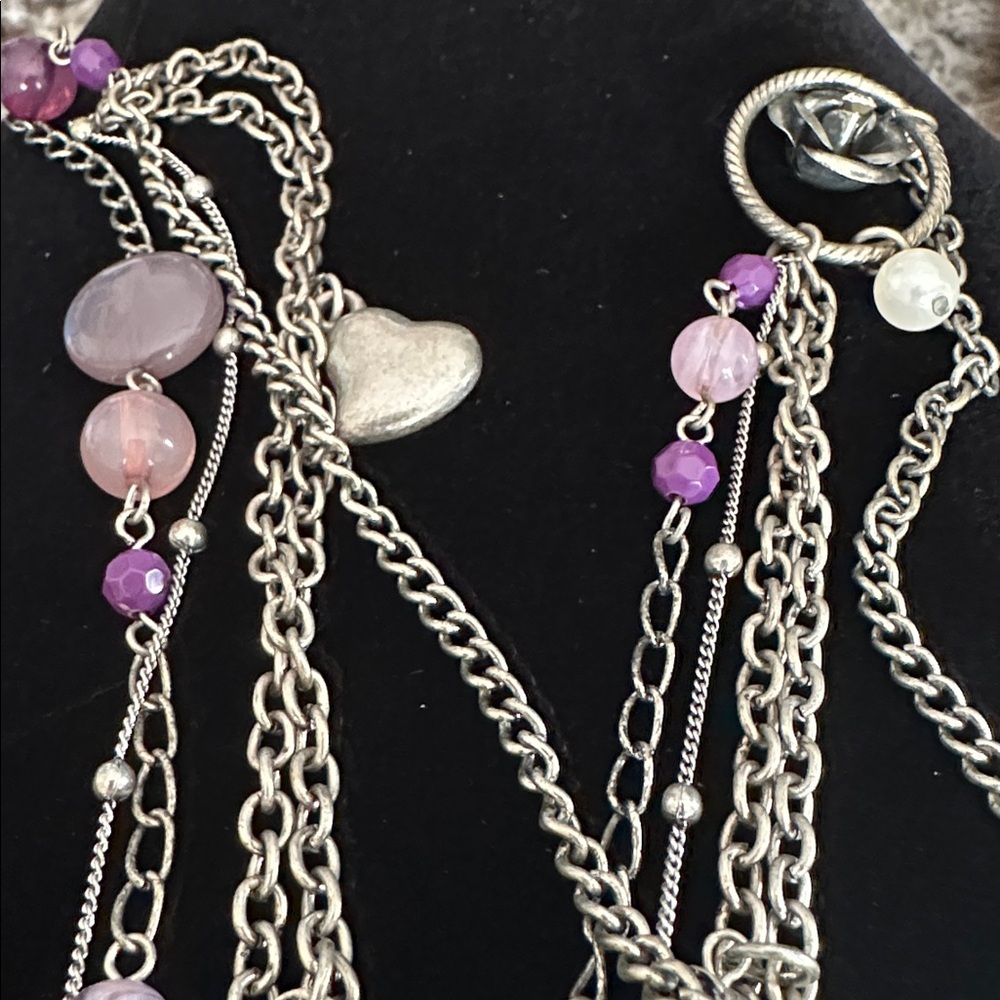 Silver and Purple Multi-Strand Charm Necklace